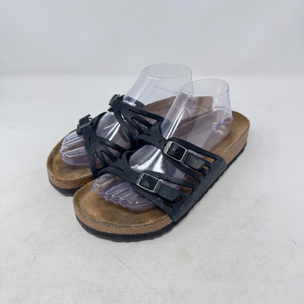 Birkenstock Granby Sandals Black Size 40 Strappy Suede Soft Footbed Boho Comfort